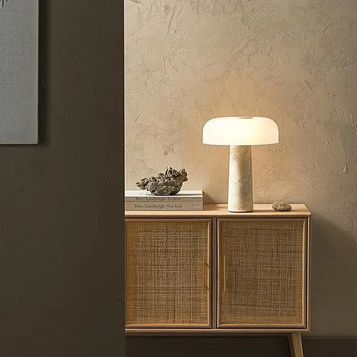 High Quality Cave Stone Desk Lamp White Glass Shade Table Light Fixture - vue 3 sur 7