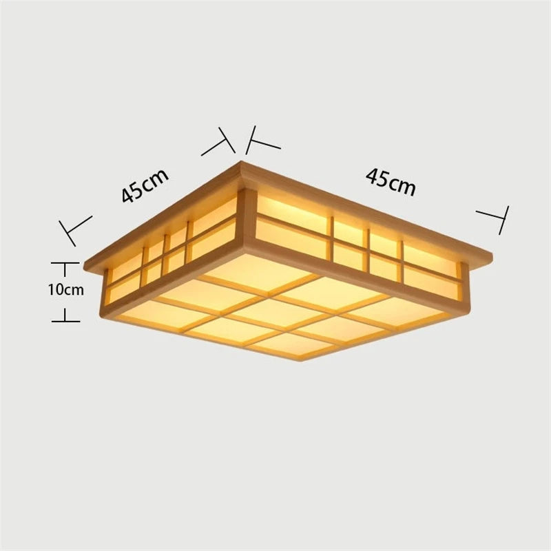 plafonnier carré en bois japonais led moderne restaurant - vue 5 sur 7