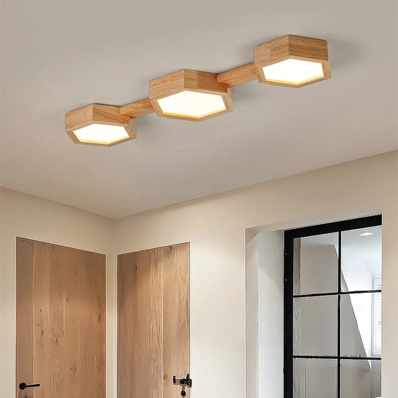 Plafonnier LED en bois au design moderne - vue 5 sur 12
