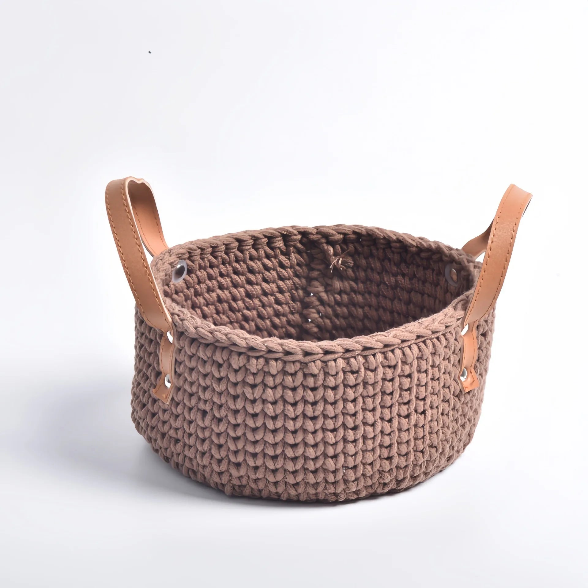 panier de rangement tricoté à la main en coton avec poignée en cuir - vue 16 sur 16