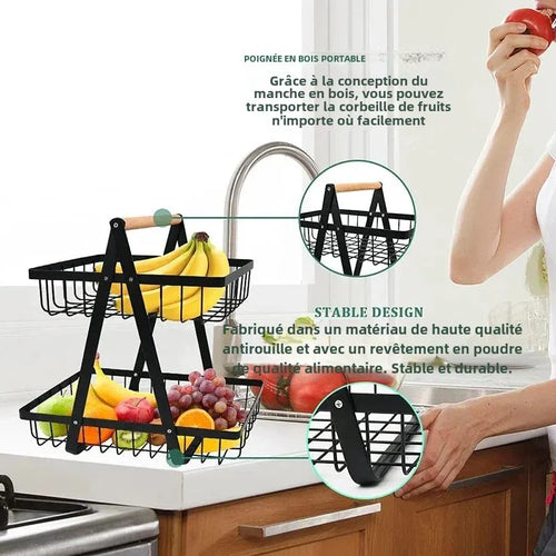 corbeille à fruits en métal à trois niveaux pour rangement de légumes - vue 2 sur 10