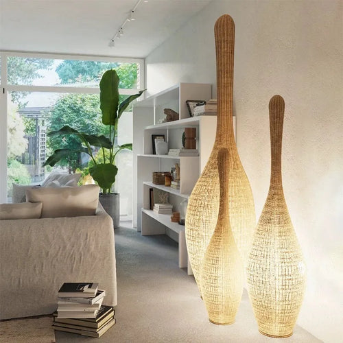 lampadaire en bambou design wabi sabi pour décoration intérieure unique - vue 2 sur 18