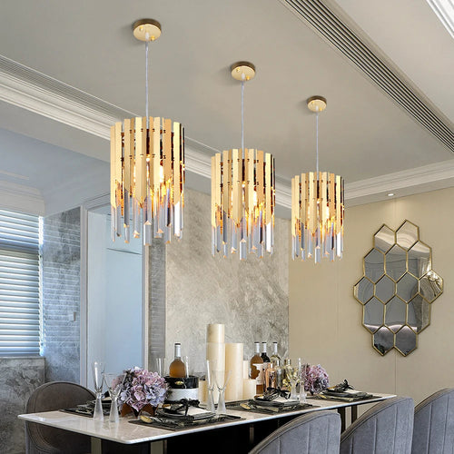 lustre en cristal chromé doré avec éclairage vintage intérieur - vue 2 sur 13