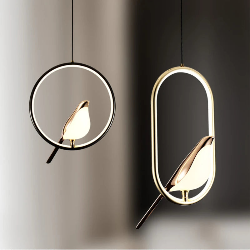 lustre nordique or acrylique avec oiseaux bar led suspendus - vue 4 sur 7