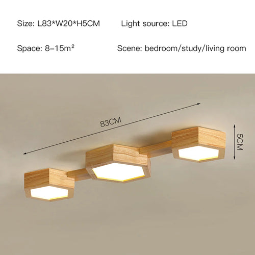 plafonnier en bois design moderne hexagonal avec éclairage LED - vue 11 sur 11