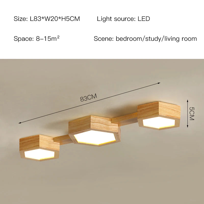 plafonnier en bois design moderne hexagonal avec éclairage LED - vue 10 sur 11