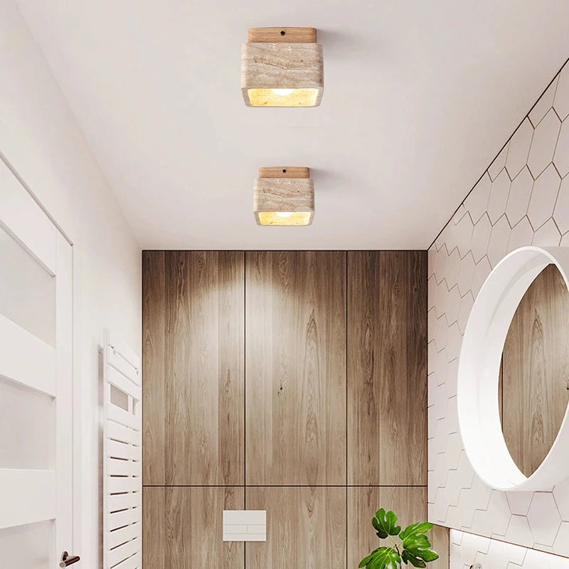 Plafonnier Led nordique moderne Downlight carré pierre bois crème Style Surface monté vers le bas lumière pour porche balcon couloir - vue 3 sur 7