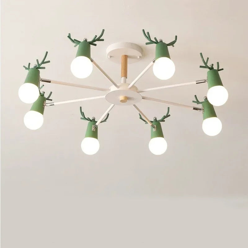 lustre led en fer et bois forme cerf pour décoration intérieure - vue 1 sur 12