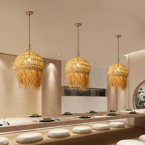 lustre japonais en bambou tissé pour ambiance zen - vue 4 sur 7