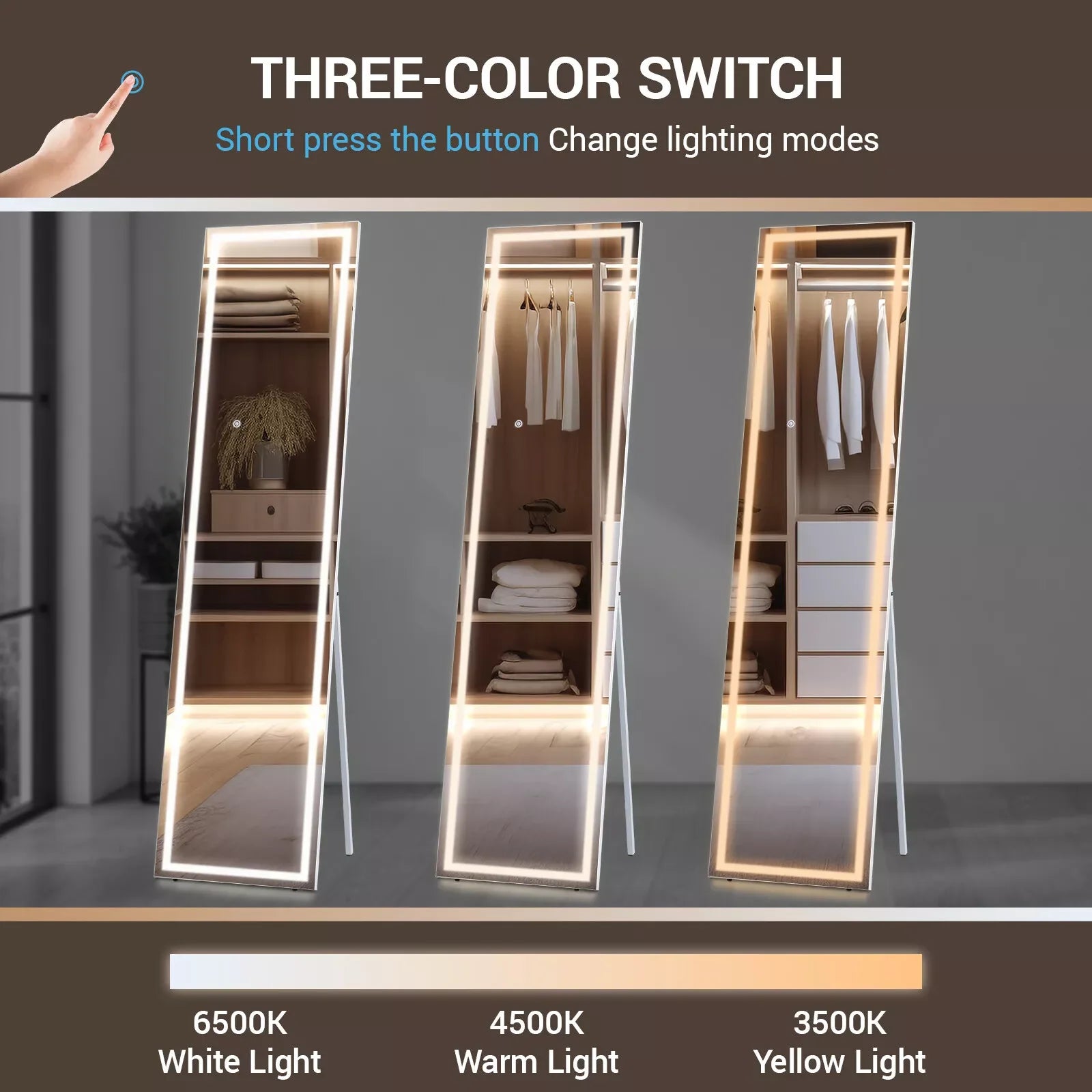 miroir led pleine longueur inclinable avec support et lumière réglable - vue 2 sur 7