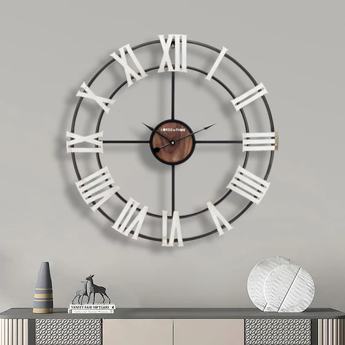 horloge murale moderne rétro en fer noir style 3D chiffres romains - vue 5 sur 6