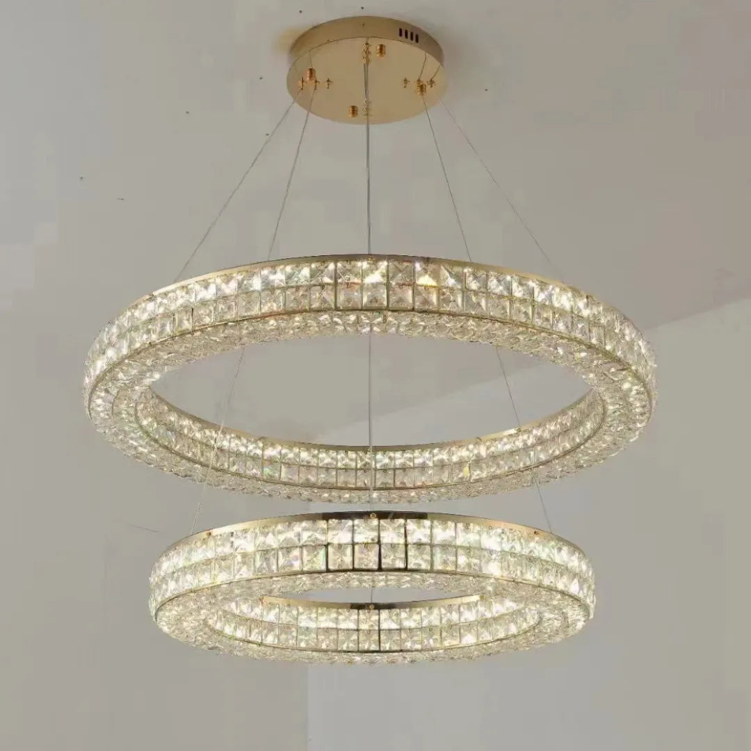lustre moderne en cristal à deux couches pour décoration - vue 5 sur 17