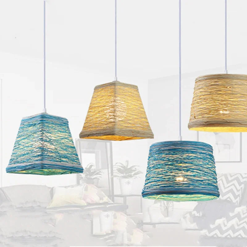 suspension moderne à led en rotin pour intérieur créatif - vue 6 sur 8