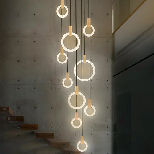 Modern Creative Led Wooden Living Room Chandelier, Bedroom Lamps Nordic Attic Chandelier, Dining Room Decorative Chandelier - vue 3 sur 6