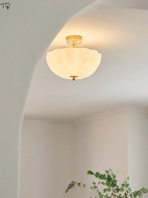 plafonnier led en verre crème et cuivre médiéval avec luminaires modernes - vue 3 sur 6