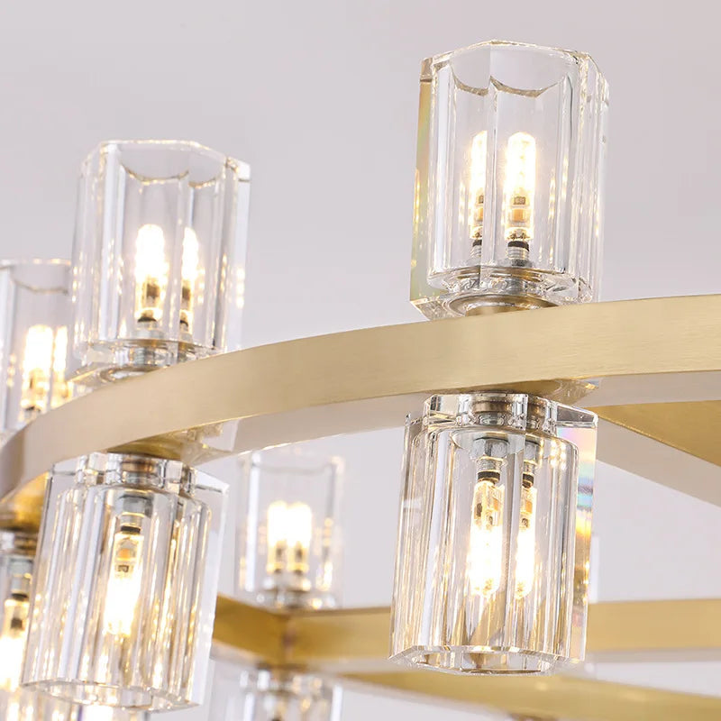 lustre en laiton et cristal pour décoration de luxe - vue 6 sur 17