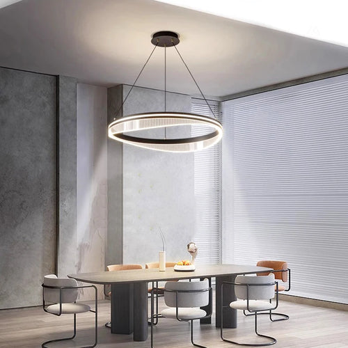 lustre led moderne rond noir intérieur pour éclairage salon - vue 5 sur 7