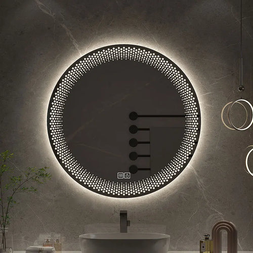 miroir rond à led avec rétroéclairage réglable et antibuée intelligent - vue 2 sur 25