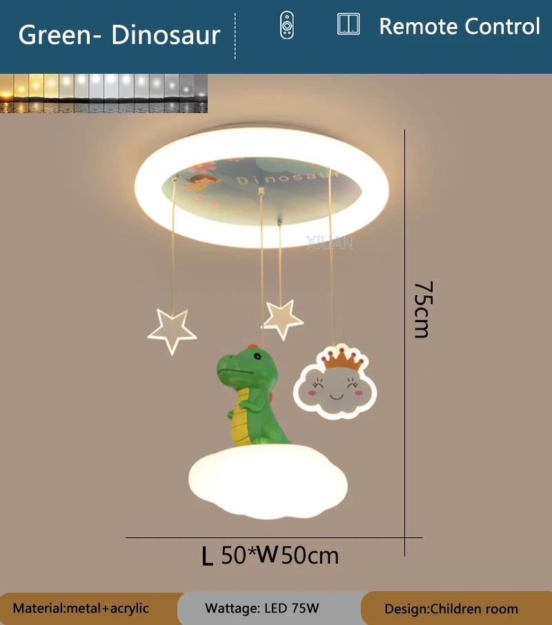 Lustre créatives pour chambre d'enfants rose vert dinosaure fille garçon enfants suspendus - vue 9 sur 9