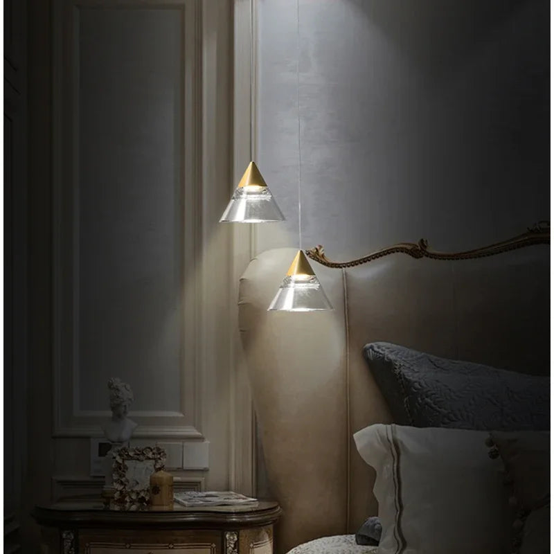 Lamp Modern Acrylic Pendant Light Fixtures Gold, Mini Pendant Lighting For Kitchen Island, Dining Room, Bedroom, Hallway, Kitch - vue 3 sur 7