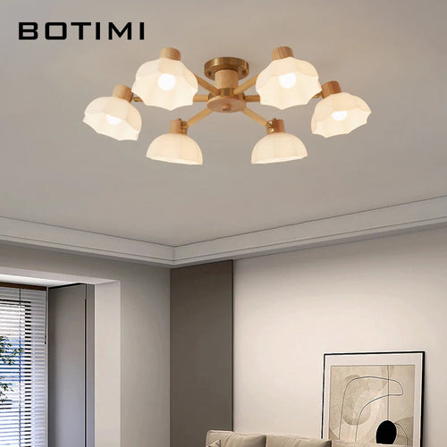 Plafonniers nordiques en bois de caoutchouc avec lampadaires en verre pour salon moderne blanc chaud lumière froide Lustres chambre lampara - vue 3 sur 12