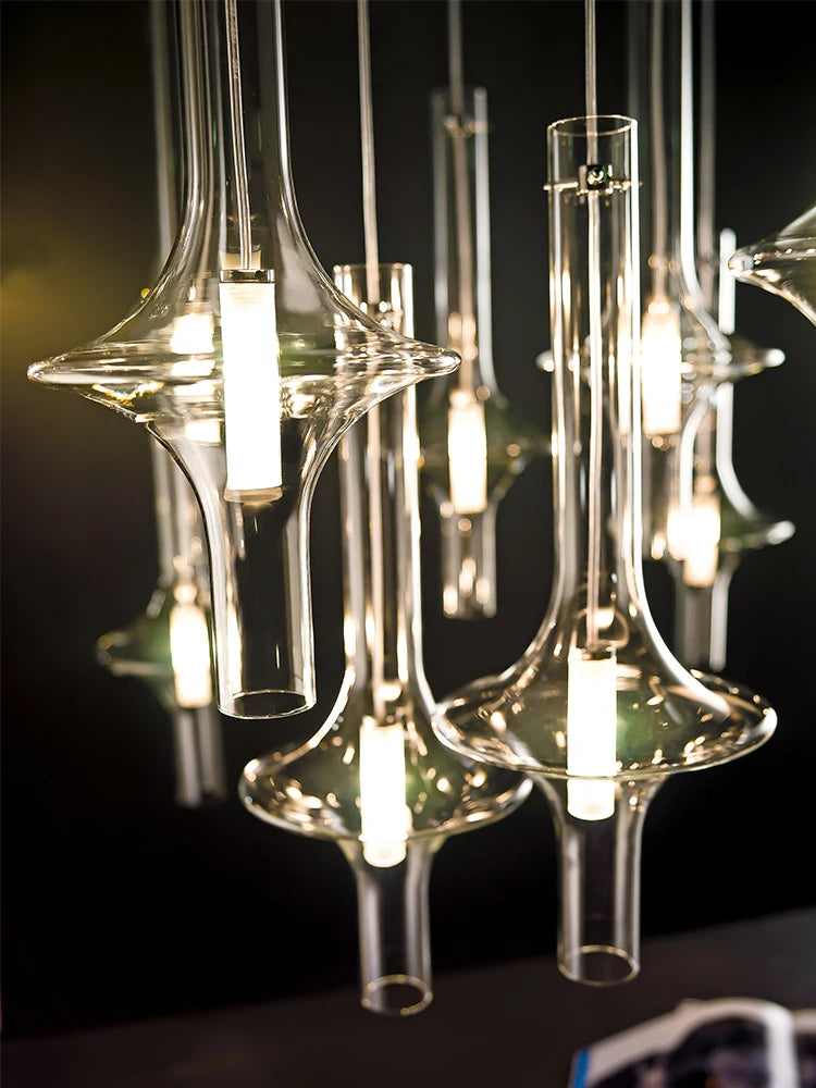 lustre design italien en verre et bambou pour restaurants et boutiques - vue 3 sur 11