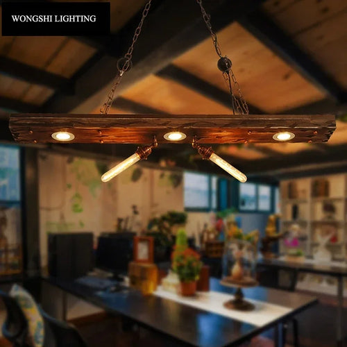 Industrial style Bar pendant light LOFT Retro Solid Wood Pendant Lamps Personality E27 Edison Bulb  Suspension  home decoration - vue 7 sur 7