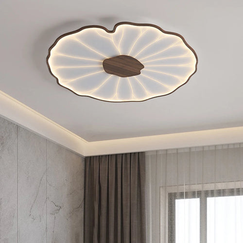 plafonnier moderne à grain de bois pour salon chambre à coucher étude crèche pour enfants conception de feuille de lotus lustre à LED en métal - vue 4 sur 18