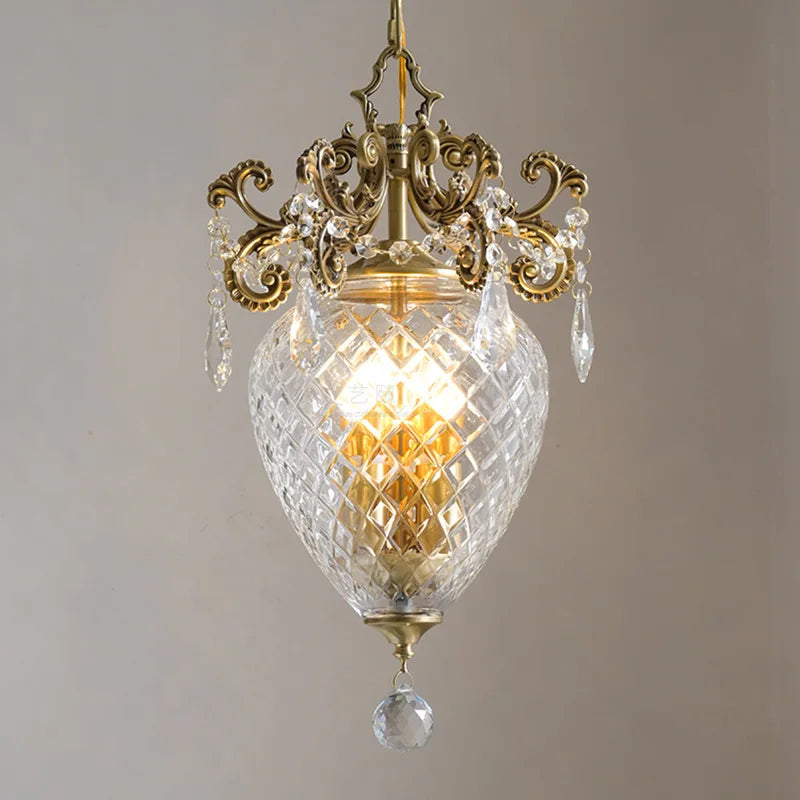 lustre doré en cristal français motif ananas moyen âge suspension - vue 5 sur 7