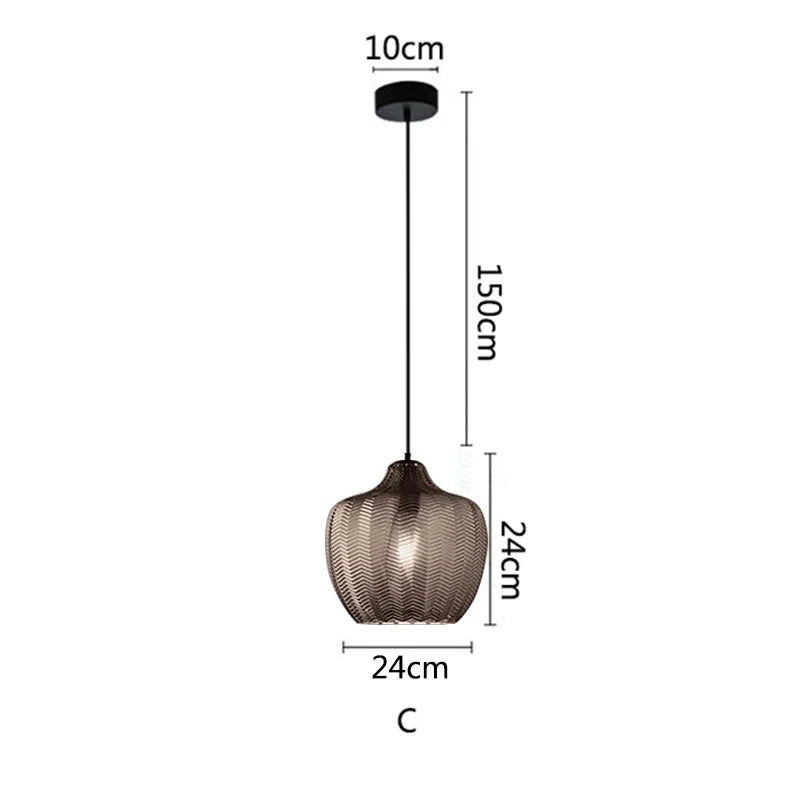 Suspension nordiques en verre ambre lampe suspendue Luminaires de cuisine E27 Restaurant chambre chevet décor lampe Luminaires - vue 13 sur 14
