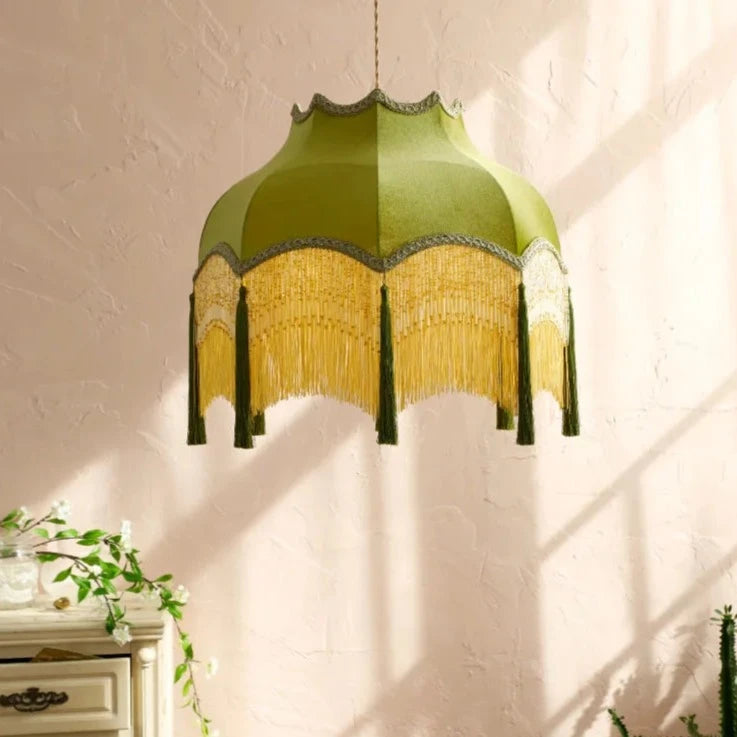 lustre led français vintage velours or glands - vue 5 sur 6