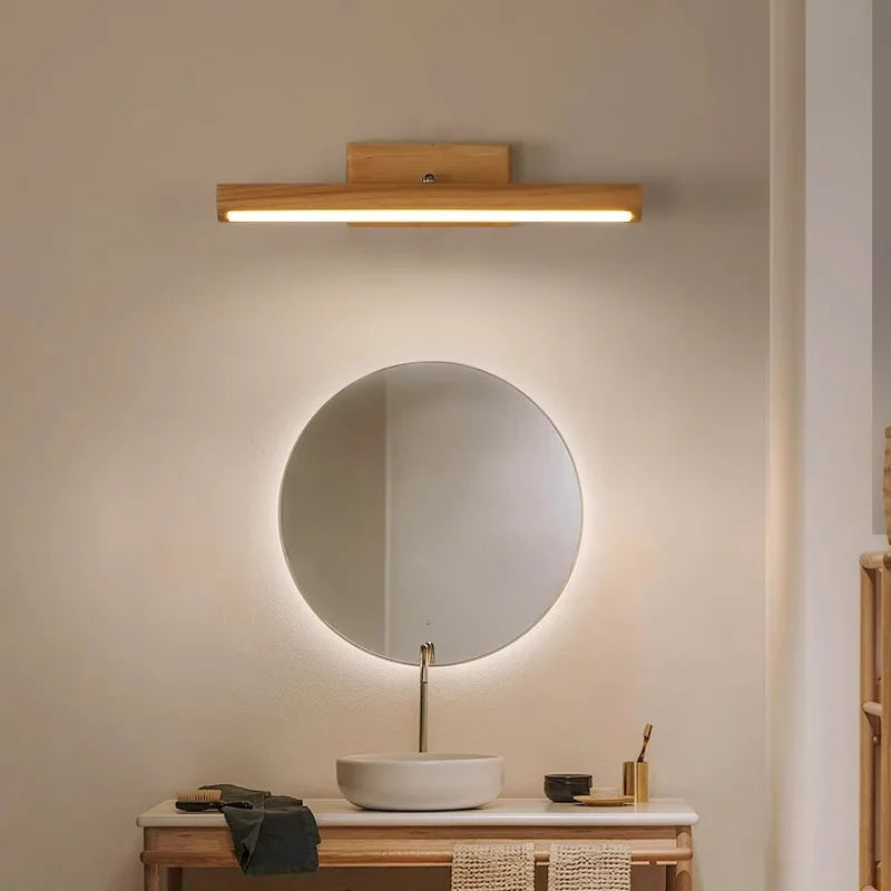 Wooden Mirror headlight, Wabi-sabi Modern Vintage style, wall light for Bathroom, Bedroom, dining room, Study lighting - vue 3 sur 12