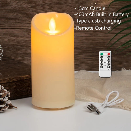 bougie pilier led rechargeable à distance avec minuterie et ambiance festive - vue 12 sur 13