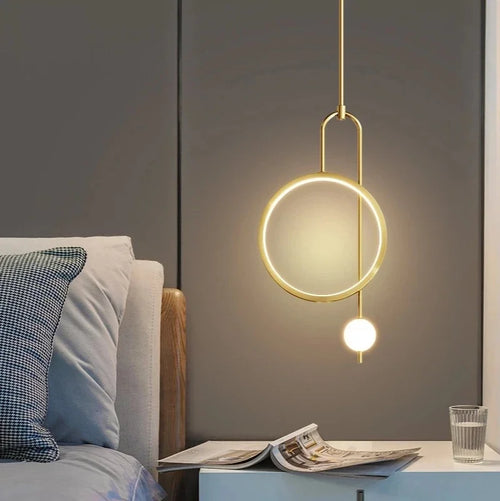 Gold Ring Pendant Light Modern Ball Led Hanging Lamp Bedroom Bedside Nordic Living Room Home Decor Background Lighting - vue 5 sur 10
