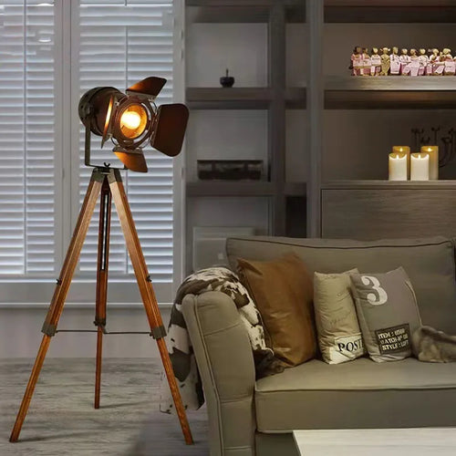 lampadaire vintage led en bois pour studio photographie - vue 4 sur 8