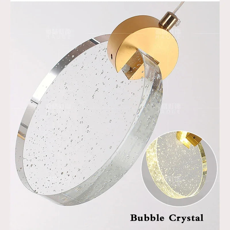 suspension en cristal dorée avec lumière moderne à led - vue 6 sur 12