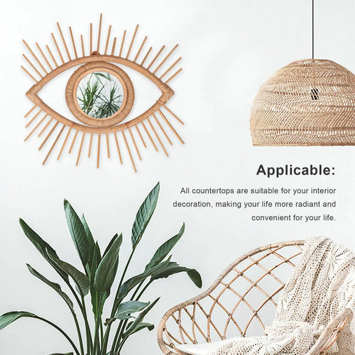 cadre décoratif en rotin en forme d'œil pour miroir - vue 3 sur 6