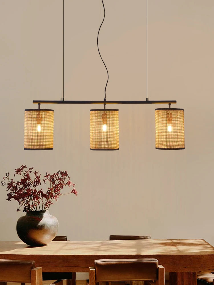 lustre rétro en rotin style rural pour éclairage créatif - vue 4 sur 7