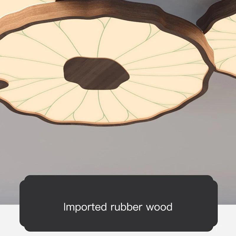 plafonnier moderne design feuille lotus en bois avec lumière led - vue 6 sur 18
