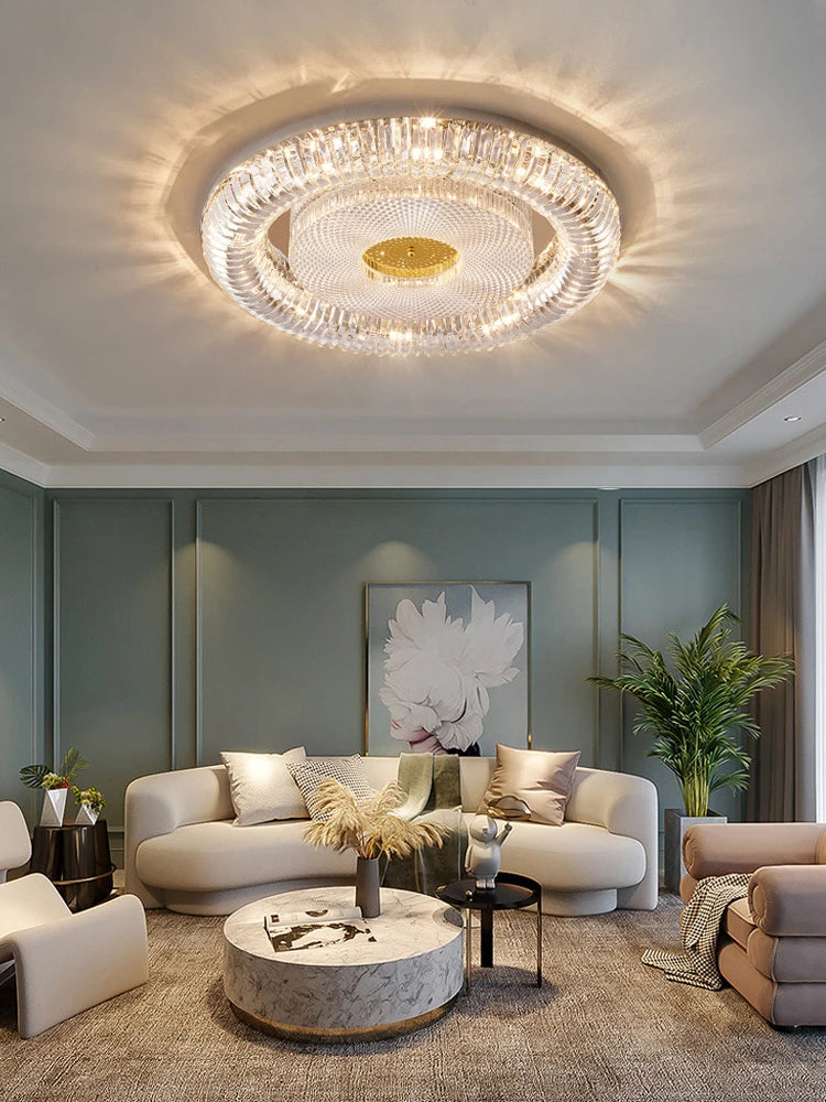 plafonnier led moderne à intensité variable en cristal doré argenté - vue 6 sur 11