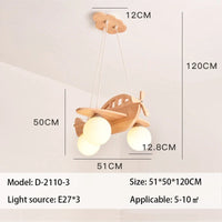 lustre en bois avion pour chambre d'enfant à led