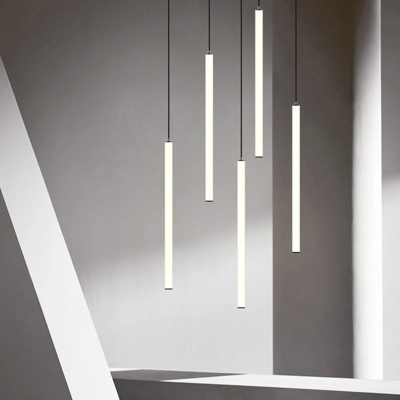 lustre long tube moderne pour villa nordique et hall d'exposition - vue 6 sur 14