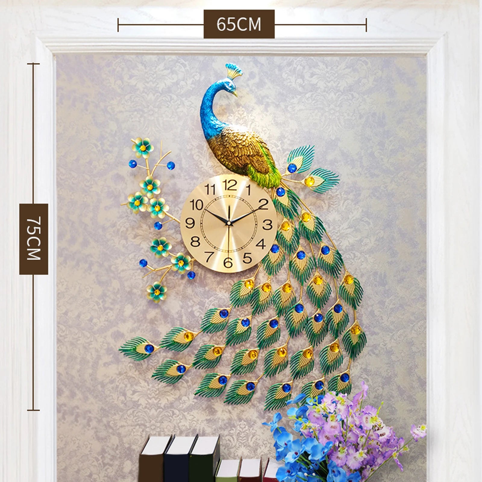 horloge murale moderne en forme de paon pour décoration intérieure - vue 6 sur 7