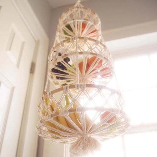 panier suspendu en macramé pour plantes et fruits décoratif - vue 2 sur 10