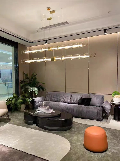 lustre moderne en acier inoxydable avec led et acrylique creux - vue 4 sur 7