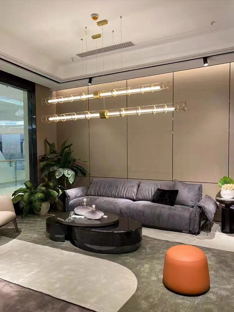 lustre moderne en acier inoxydable avec led et acrylique creux - vue 4 sur 7
