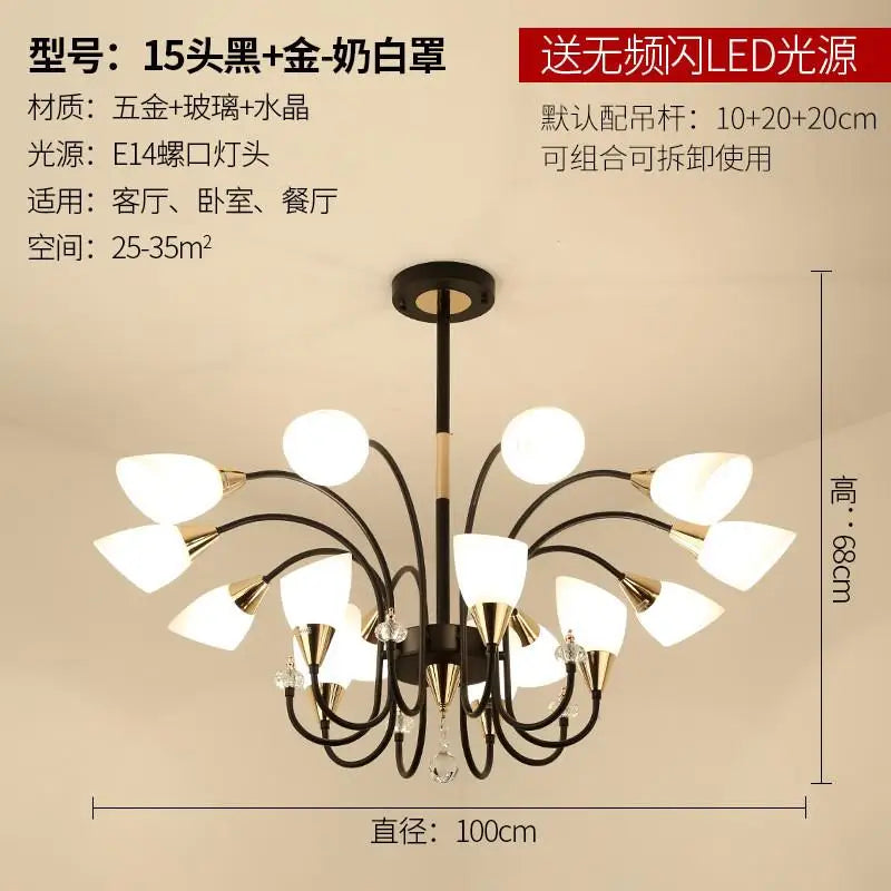lustre en cristal nordique luxe moderne rétro éclairage décoratif - vue 7 sur 14