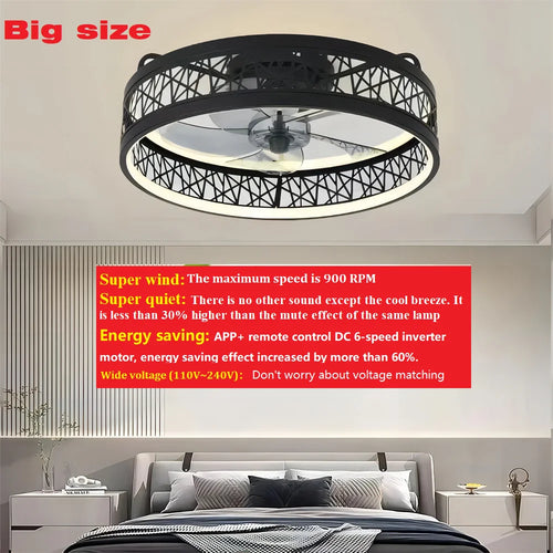 110V~265V APP and Remote Control Dual Intelligent Control  DC 6 speed Regulation Frequency Conversion Ceiling Fan Light - vue 2 sur 17