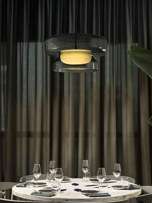Suspension en verre vert moderne - vue 4 sur 9