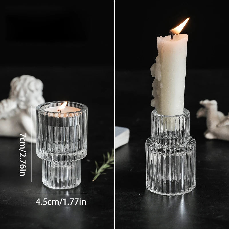 bougeoirs vintage en verre transparent à motifs nordiques - vue 10 sur 15